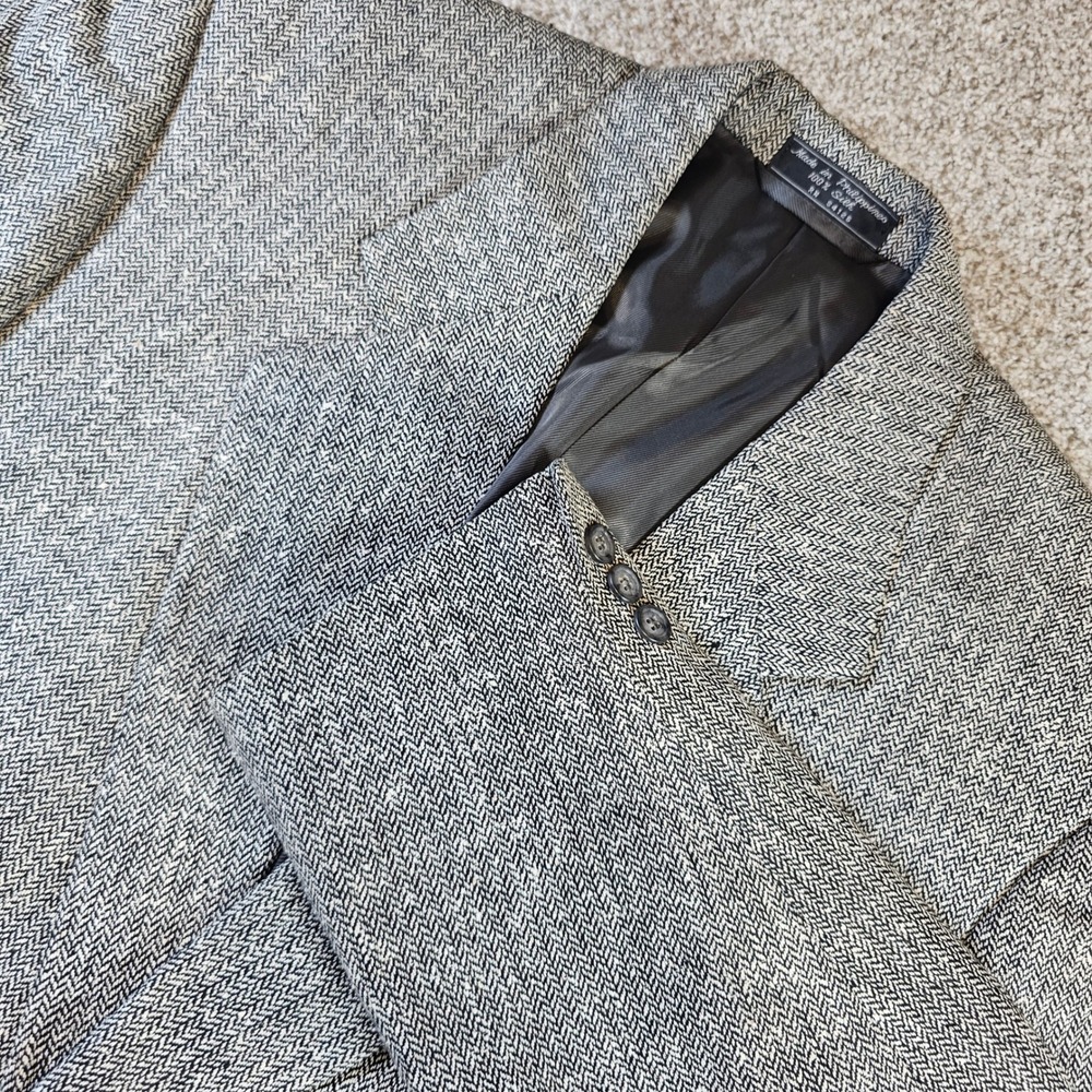 Barrington Mens 42R Silk Blazer Grey Herringbone 2 Button Sport Coat Jacket